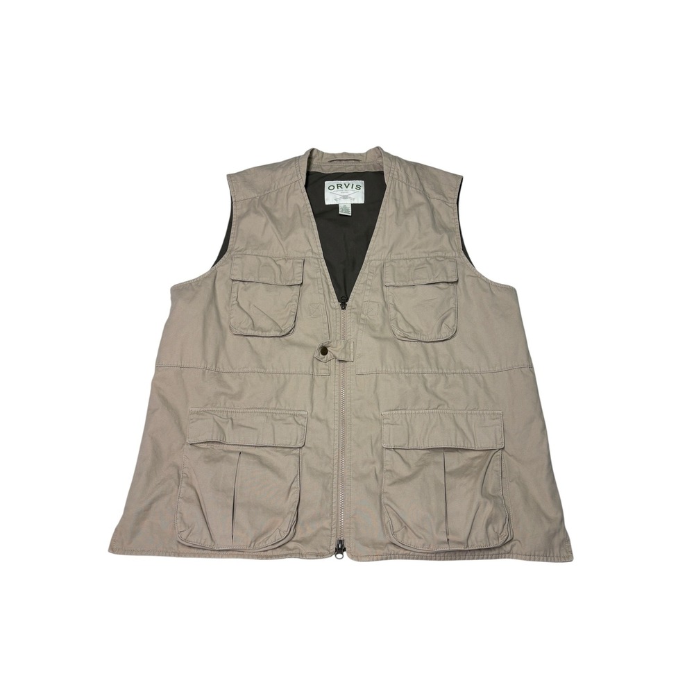 Orvis Mens Khaki Cotton Utility Fishing Travel Vest XL OR-7P78 Tan Mesh Lined - Picture 1 of 9